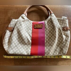 Kate Spade Beige Tote with Pink and Red Stripe